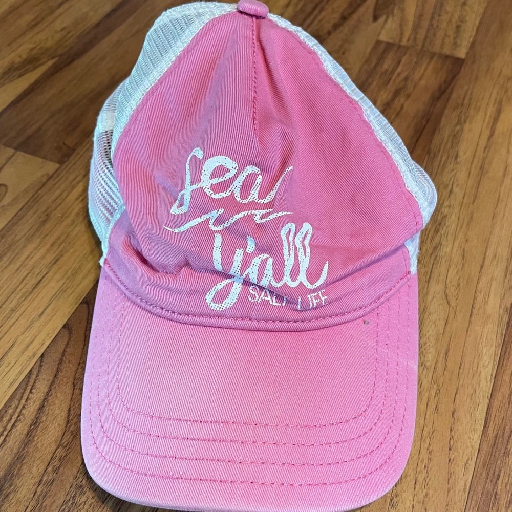 Salt Life Sea Ya Yall Trucker Hat Womens OSFA Pink White Mesh Snapback Cap